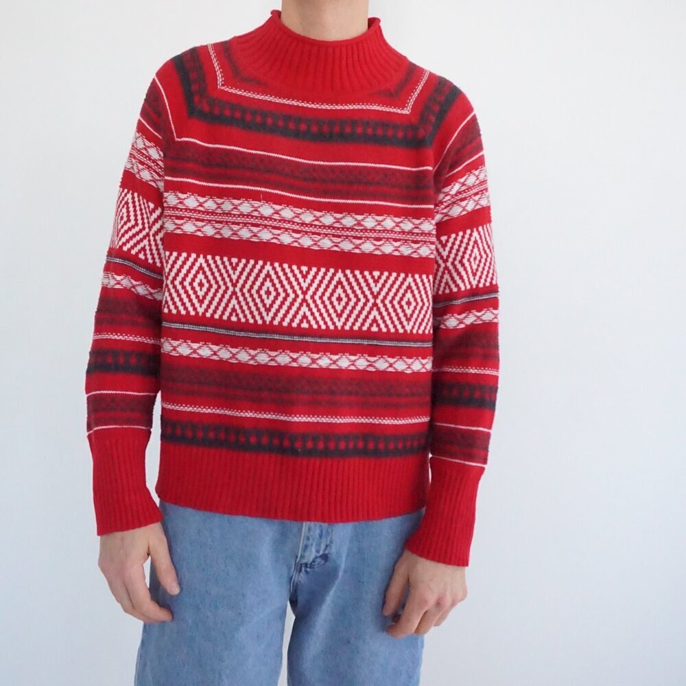 Chaps Ralph Lauren Red Nordic Knit Fair Isle Preppy Holiday Sweater XL